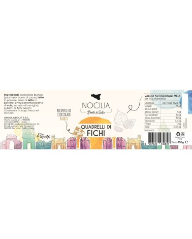 Nocilia Quadratura di Fichi | Quadrelli di Fichi ricoperti di Cioccolato Bianco | Elegante Vasetto Metallico gr 100